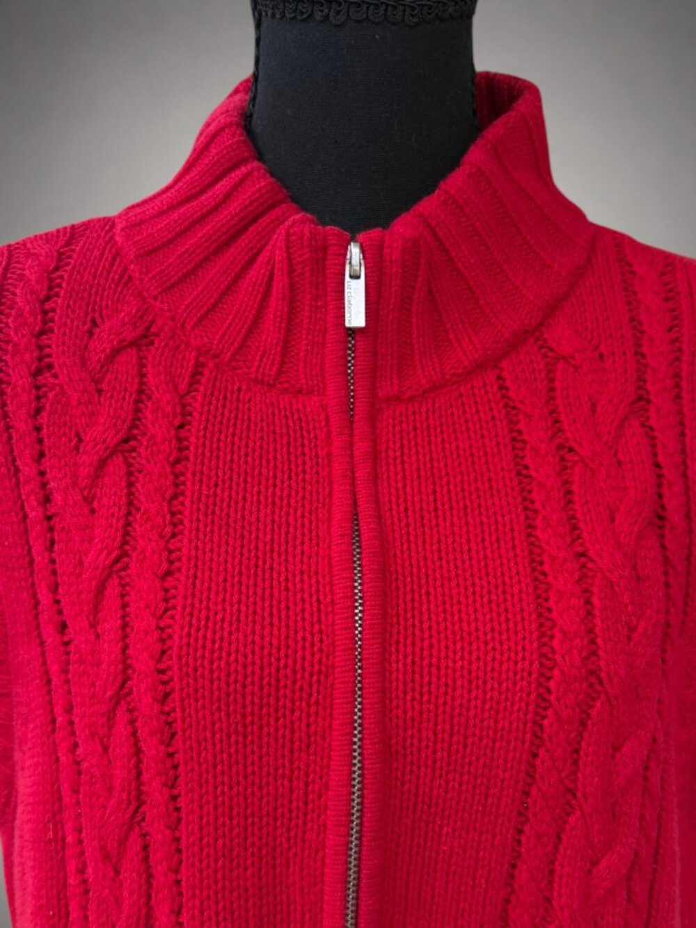 Liz Claiborne XL Red Cable Knit Zip Mock Neck Sweater Vest Cotton Blend - Picture 4 of 10